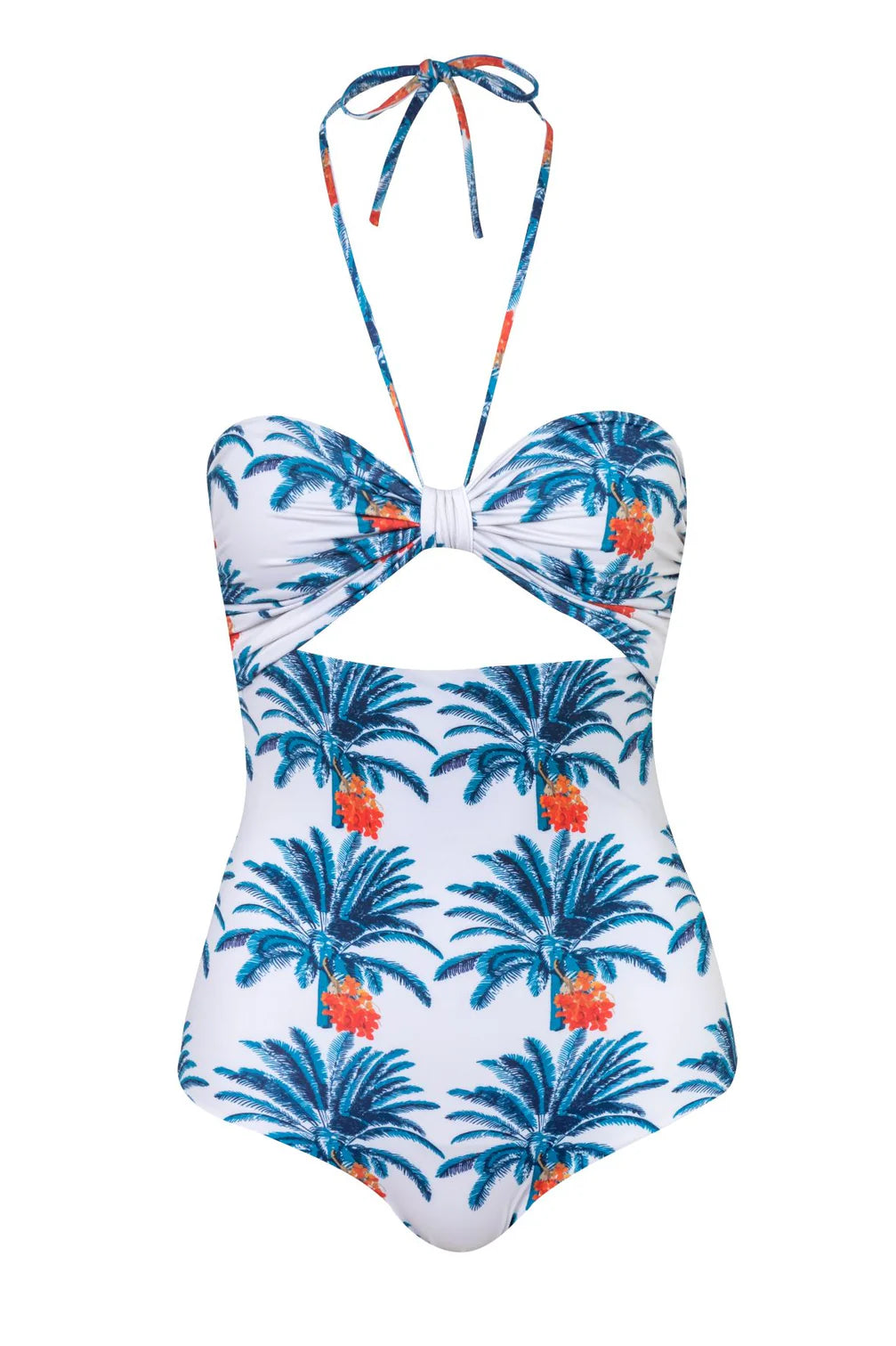 Lili One Piece / White Blue Palms - Ivory